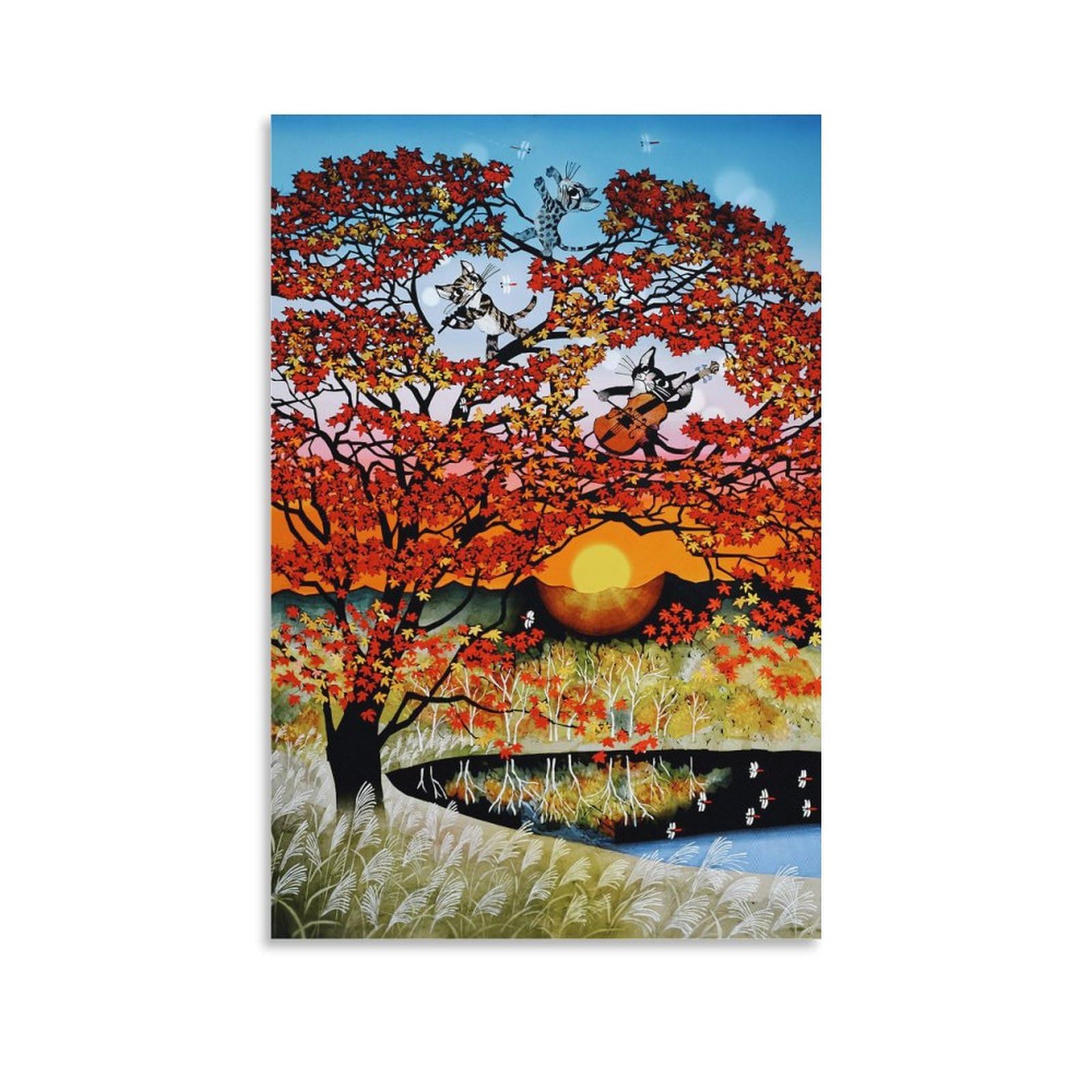 Amazon.co.jp: 藤城清治 紅葉と猫のシンフォニー 絵画 ポスター 工芸品